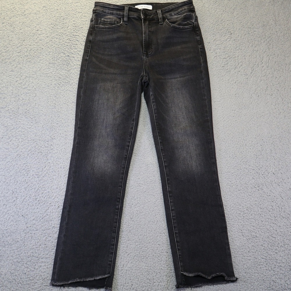 Flying Monkey F4266 High Rise Straight Leg Jeans Faded Black Raw Step Hem 28